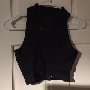 Navy Blue Lace Crop Top